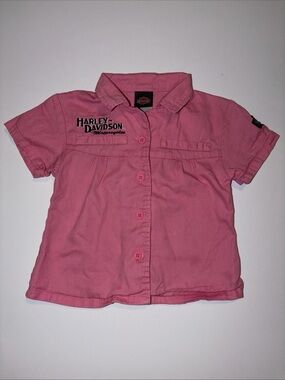Harley-Davidson Pink Short-Sleeve Button Down Kids Shirt 24M